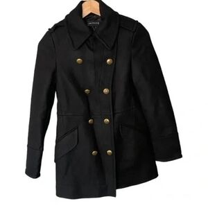 Zara Double Breasted Black Wool coat size S Small gold buttons Excellent